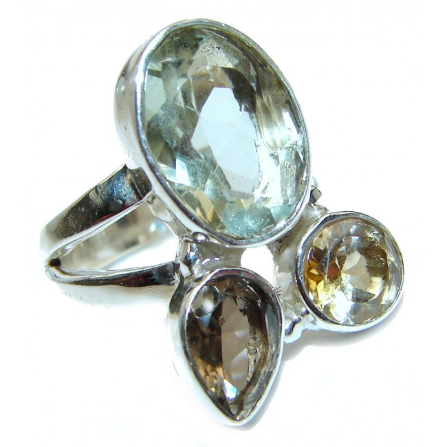 Spectacular Natural Green Amethyst .925 Sterling Silver handcrafted ring size 8