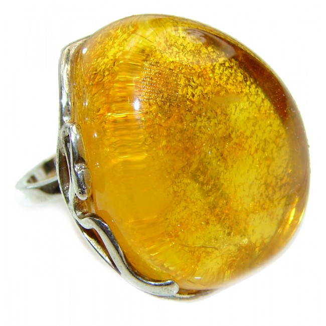 Excellent Vintage Design Baltic Amber .925 Sterling Silver handcrafted Ring s. 8 adjustable
