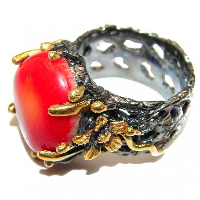 Natural Fossilized Coral 14K Gold over .925 Sterling Silver handmade ring s. 7