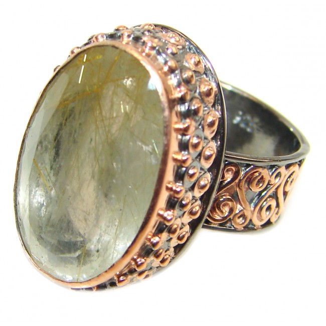 Natural Moss Prehnite 14K Gold over .925 Sterling Silver handmade ring s. 7 adjustable