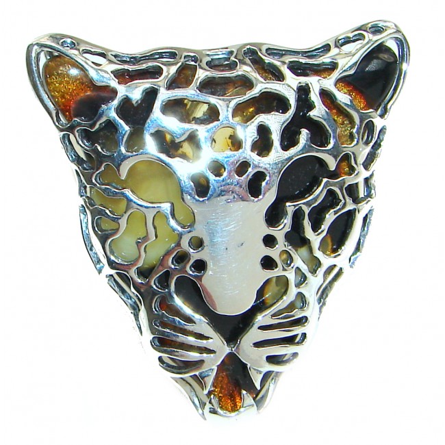 Large Gephard authentic Baltic Amber .925 Sterling Silver handmade Statement Ring s. 7 adjustable