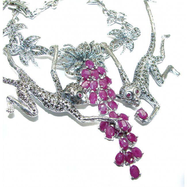 Playing Monkey Kashmir Ruby Marcasite .925 Sterling Silver handcrafted Necklace