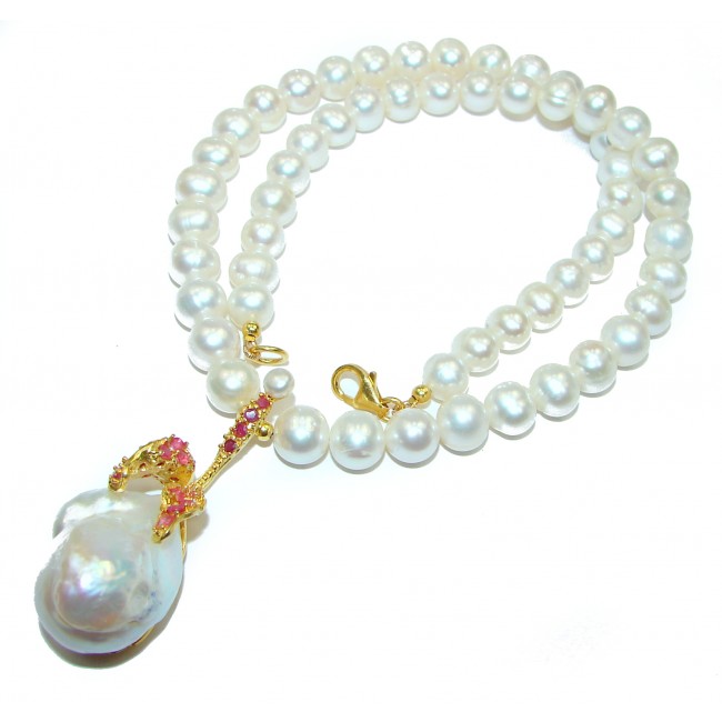 Tsarist heirloom Pearl Mother of Pearl 14K Gold over .925 Sterling Silver handmade Necklace