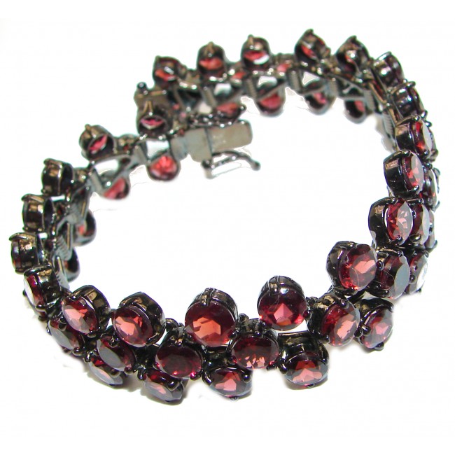Victorian Style Authentic Garnet black rhodium over .925 Sterling Silver handcrafted Bracelet