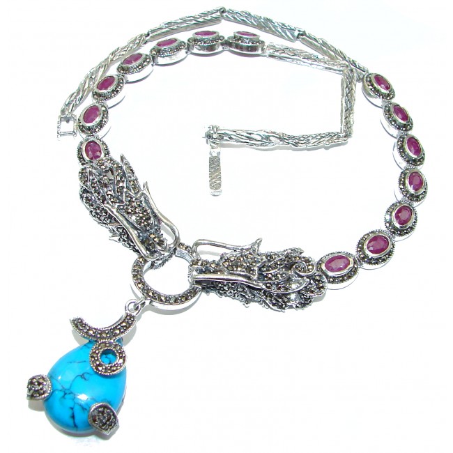 Two Dragons Gallery Masterpiece Blue genuine Turquoise .925 Sterling Silver necklace