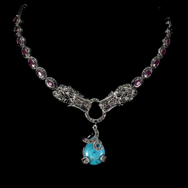 Two Dragons Gallery Masterpiece Blue genuine Turquoise .925 Sterling Silver necklace