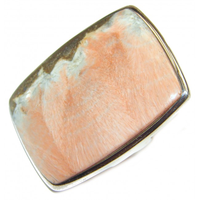 Huge Peachy Color Aventurine .925 Sterling Silver handcrafted Ring s. 9 3/4