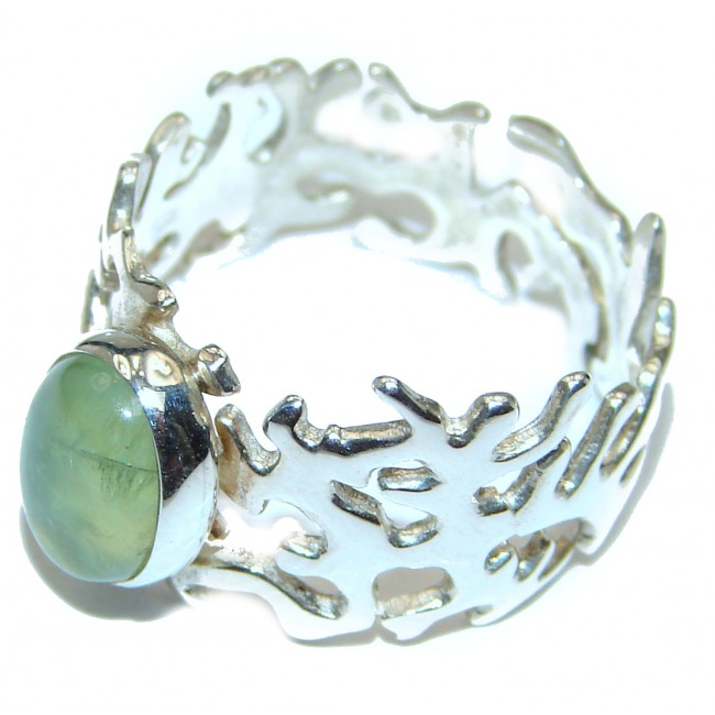 Green Reef Prehnite .925 Sterling Silver Ring size 8 adjustable