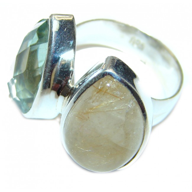 Spectacular Natural Green Amethyst .925 Sterling Silver handcrafted ring size 8 adjustable