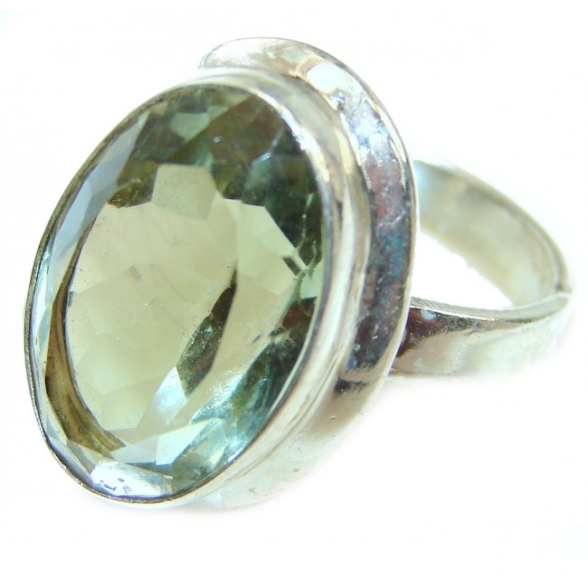 Spectacular Natural Green Amethyst .925 Sterling Silver handcrafted ring size 6