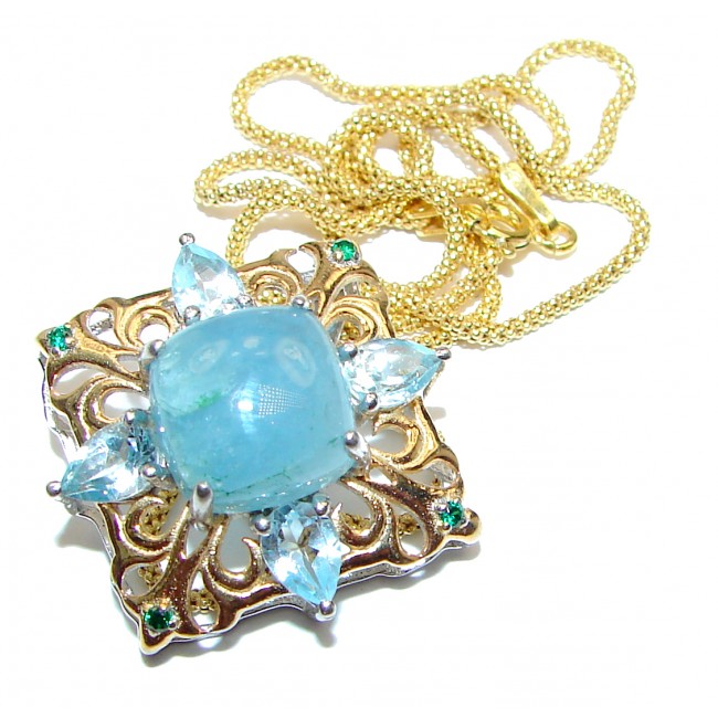 Baroque Style Blue Aquamarine 18 ct Gold over Sterling Silver handcrafted necklace