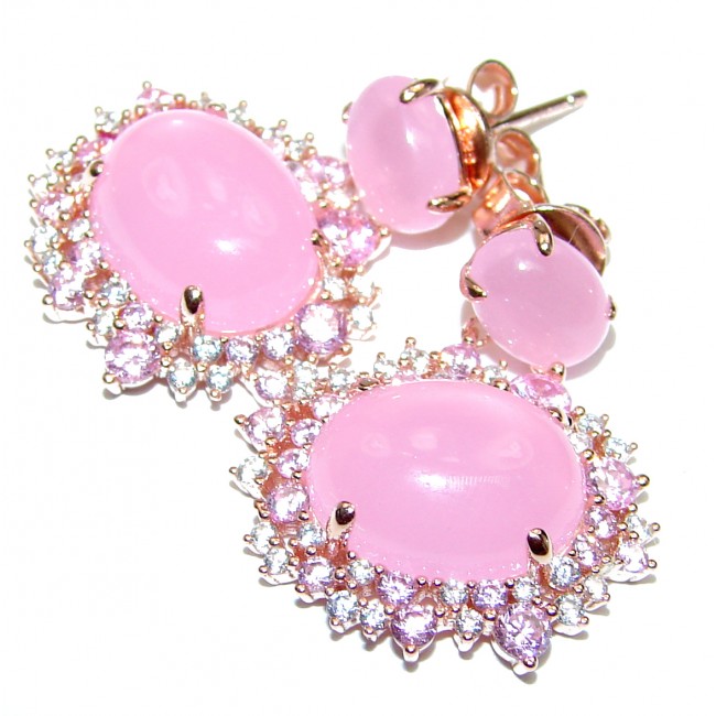 Exclusive genuine Rose Quartz 18K Gold over .925 Sterling Silver handcrafted earrings