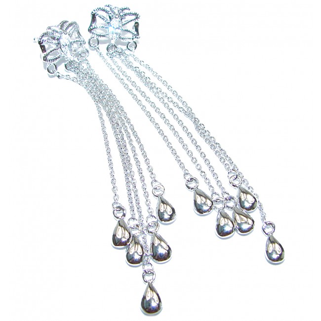 Classy 3 inches long White Topaz .925 Sterling Silver handcrafted earrings
