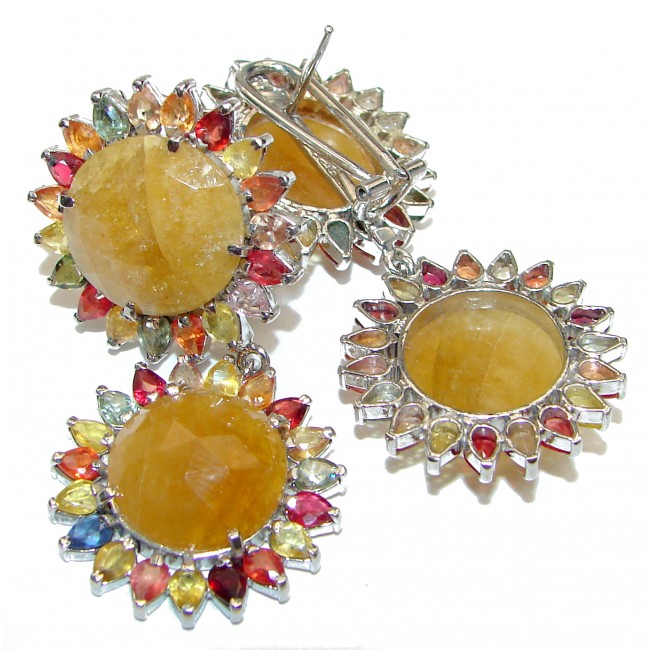 Large Incredible quality Authentic yellow Sapphire .925 Sterling Silver handmade earrings