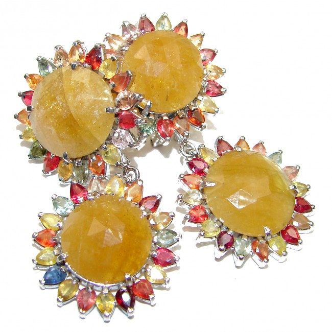 Large Incredible quality Authentic yellow Sapphire .925 Sterling Silver handmade earrings