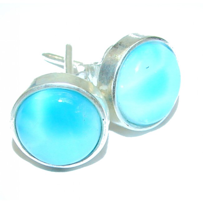 Precious Blue Larimar 10 mm .925 Sterling Silver handmade stud earrings