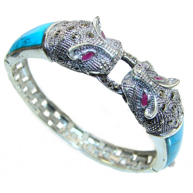 Cheetah Genuine Turquoise .925 Sterling Silver handmade Bracelet