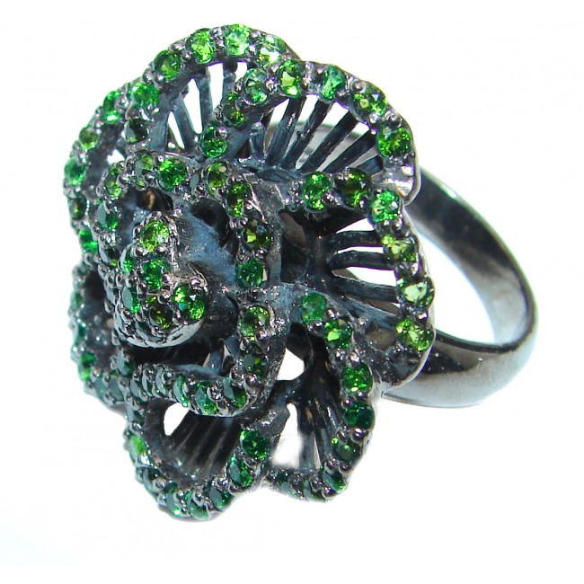 Genuine Chrome Diopside black rhodium over .925 Sterling Silver handcrafted ring size 8 1/4