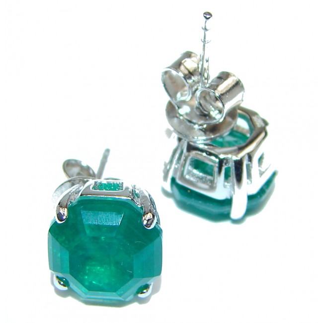 Authentic 9mm Colombian Emerald .925 Sterling Silver handmade earrings
