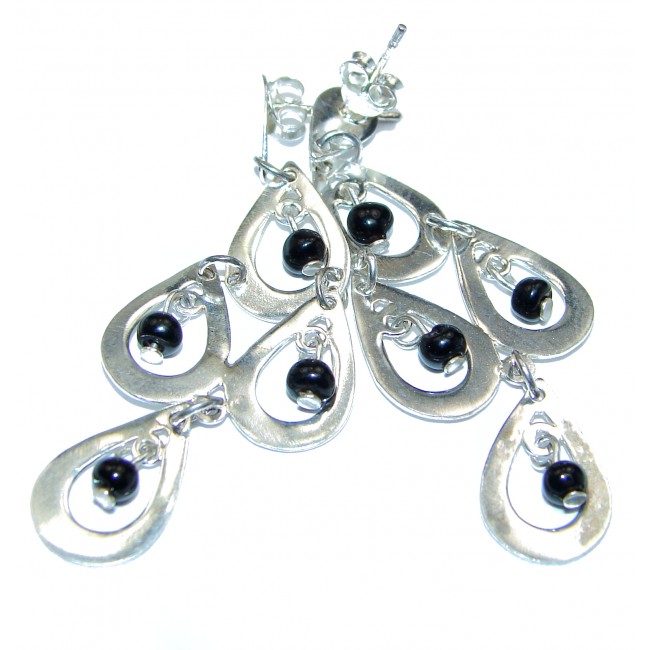 Long Incredible Onyx .925 Sterling Silver earrings