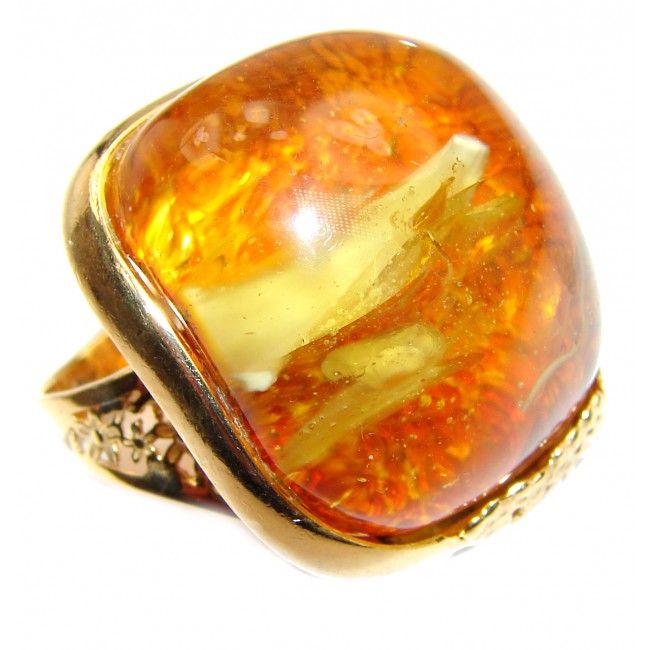 Excellent Vintage Design Baltic Amber 14k Gold over .925 Sterling Silver handcrafted Ring s. 7 adjustable