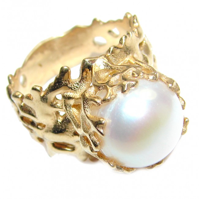 Large Fresh water Pearl 24K Gold over .925 Sterling Silver handcrafted Ring s. 8