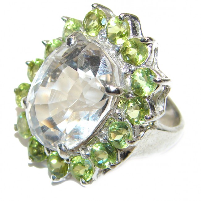 Royal quality Authentic White Topaz Peridot .925 Sterling Silver Statement ring size 7 3/4