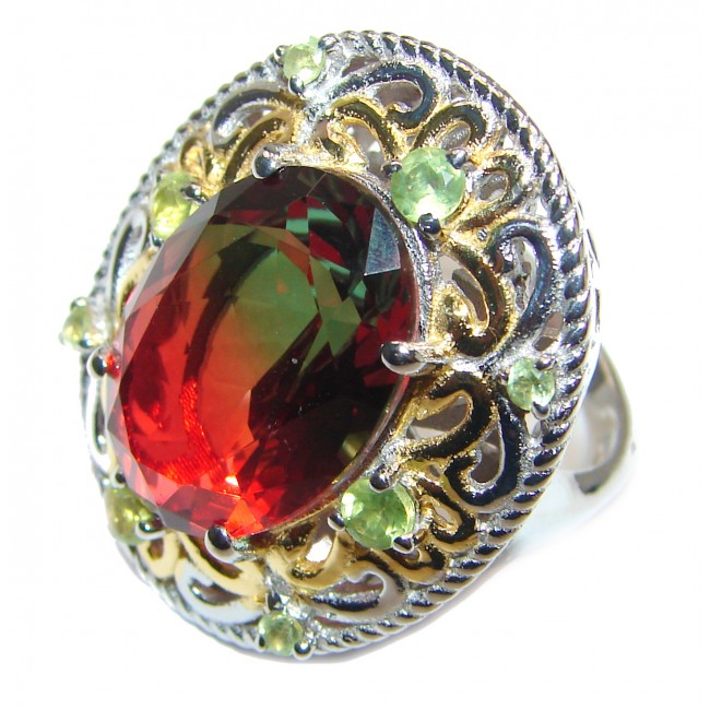 Huge Top Quality Volcanic Tourmaline 18 K Gold over .925 Sterling Silver handcrafted Ring s. 7