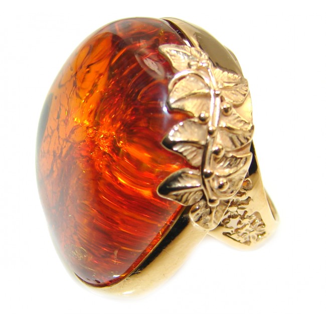 Vintage Design Baltic Amber 14k Gold over .925 Sterling Silver handcrafted Ring s. 7 adjustable