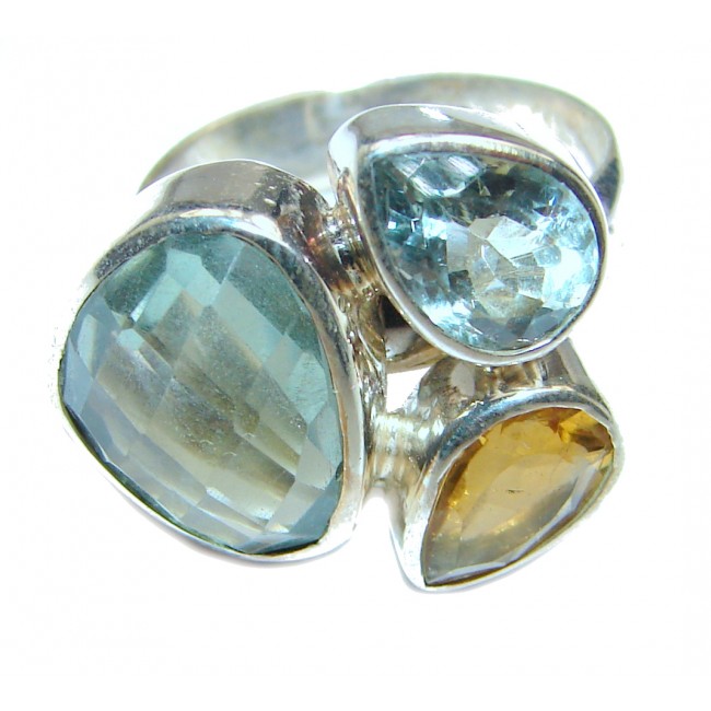 Natural Green Amethyst .925 Sterling Silver handcrafted ring size 8 adjustable