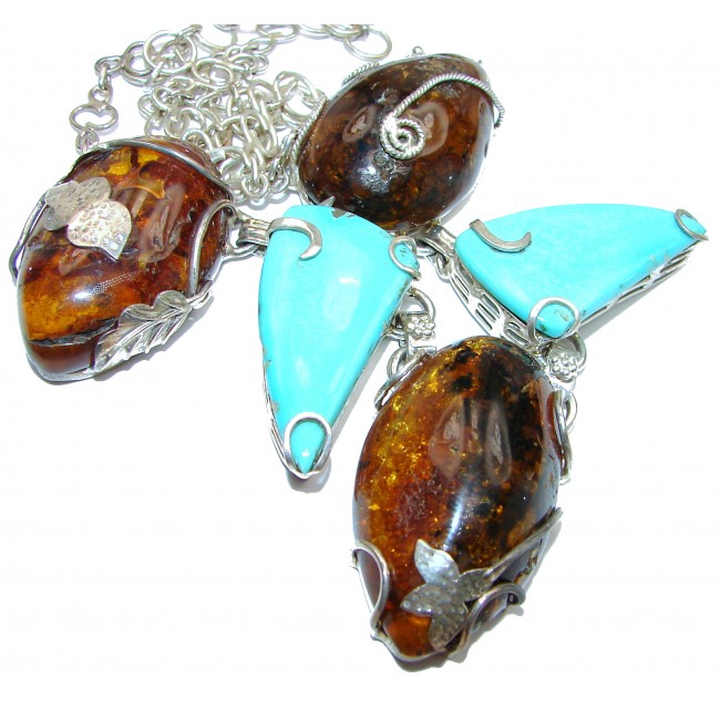 Perfect Together Best quality authentic Turquoise Amber .925 Sterling Silver handmade necklace