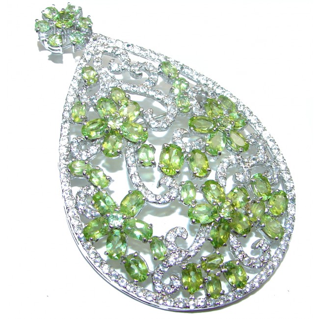 My Heirloom genuine Peridot 3 1/4 inches long .925 Sterling Silver handcrafted LARGE Pendant BROOCH