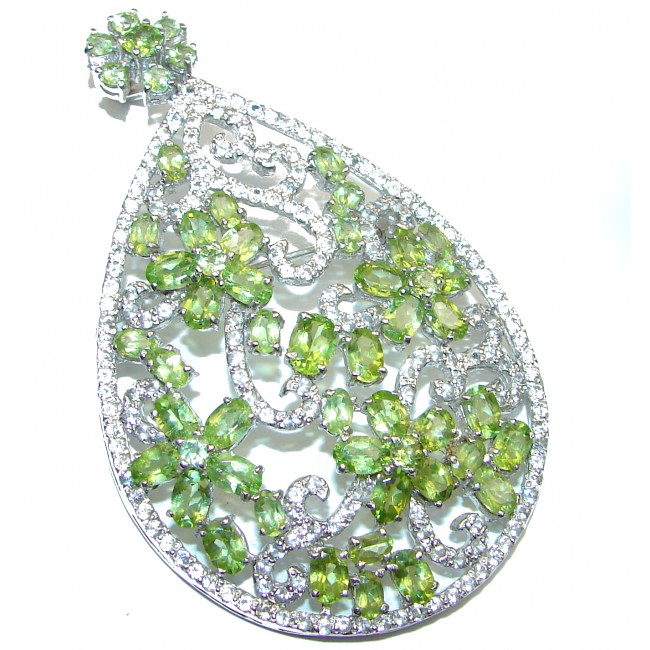 My Heirloom genuine Peridot 3 1/4 inches long .925 Sterling Silver handcrafted LARGE Pendant BROOCH