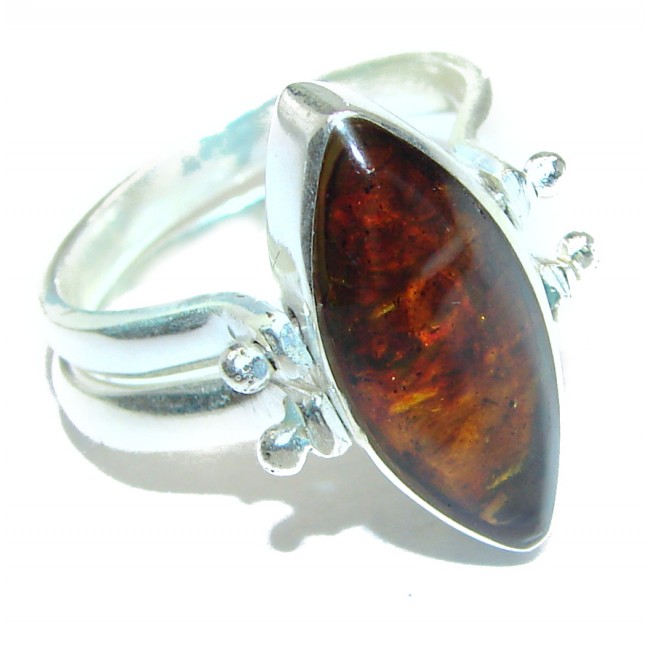 Reversible Larimar - Baltic Amber .925 Sterling Silver handcrafted Ring s. 7