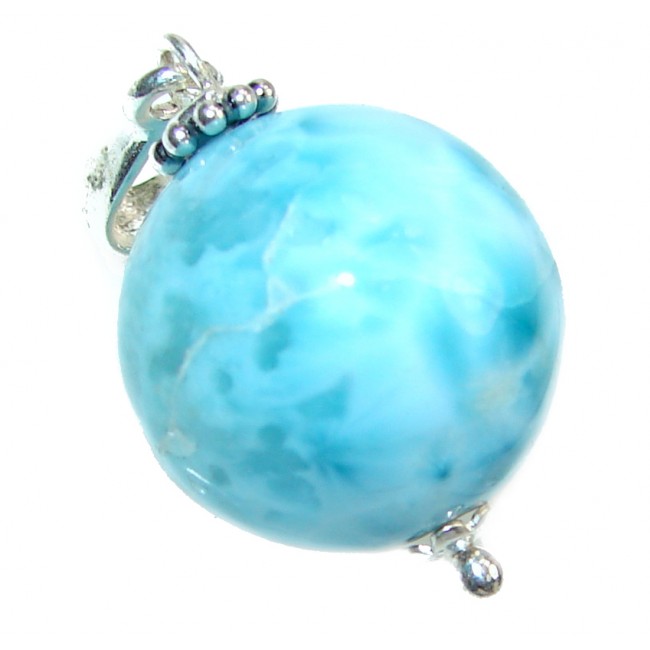 Blue Planet Dominican Larimar Circular Sphere .925 Sterling Silver handmade pendant