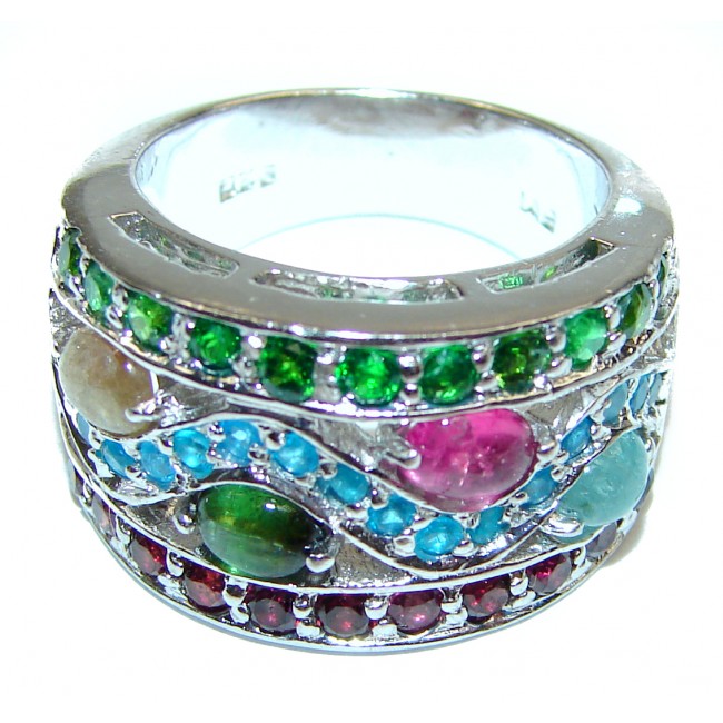 Natural Watermelon Tourmaline .925 Sterling Silver Statement ring size 7 1/4
