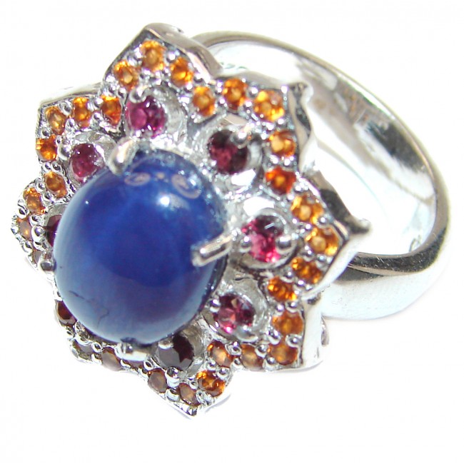 Royal quality unique Blue Star Sapphire .925 Sterling Silver handcrafted Ring size 8