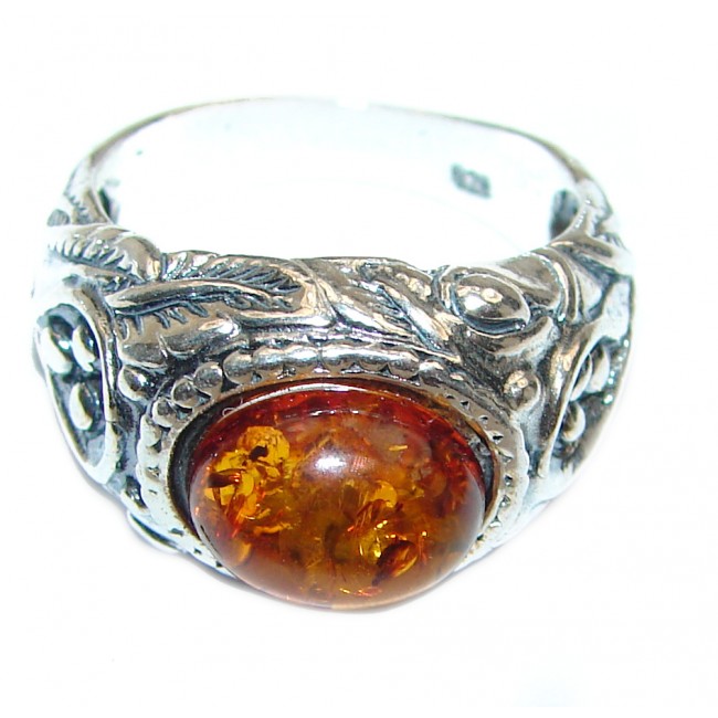 Excellent Vintage Design Baltic Amber .925 Sterling Silver handcrafted Ring s. 6 3/4
