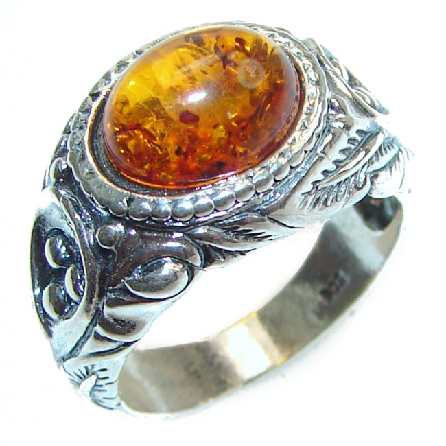 Excellent Vintage Design Baltic Amber .925 Sterling Silver handcrafted Ring s. 6 3/4