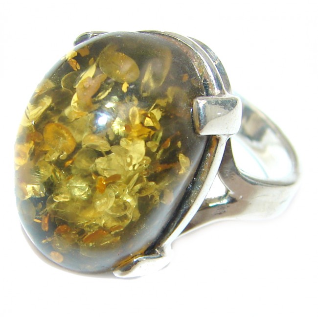 Vintage Design Baltic Amber .925 Sterling Silver handcrafted Ring s. 7 adjustable