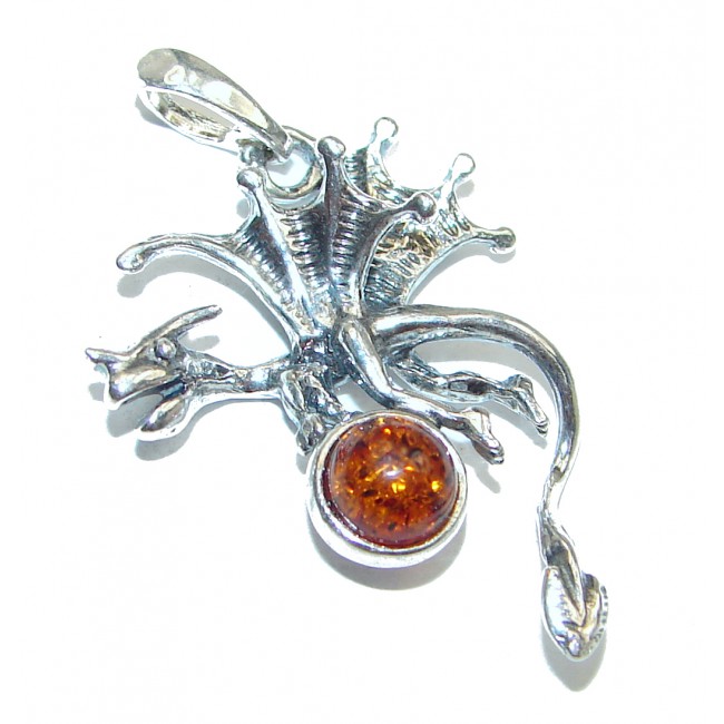 Dragon Multicolor Baltic Amber .925 Sterling Silver handcrafted Pendant