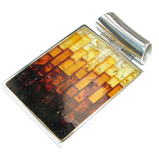 Handcrafted Mosaic Polish Amber .925 Sterling Silver handcrafted Pendant