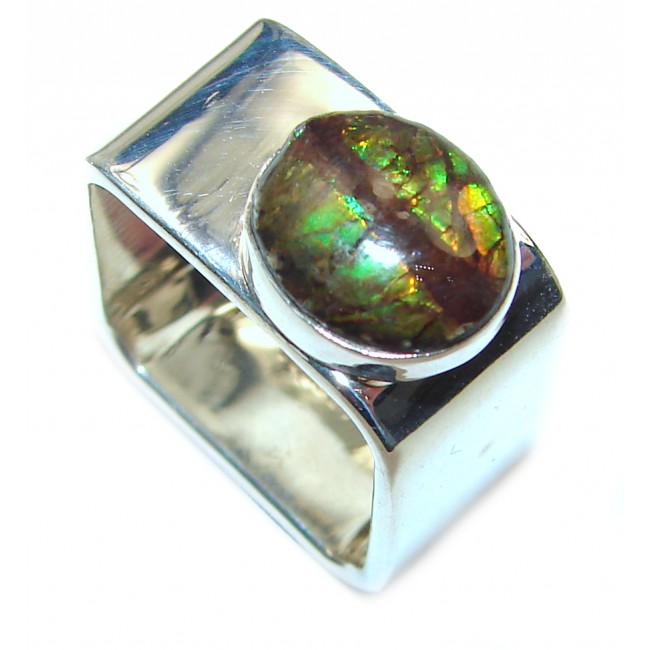 Pure Energy Fire Genuine Canadian Ammolite .925 Sterling Silver handmade ring size 5