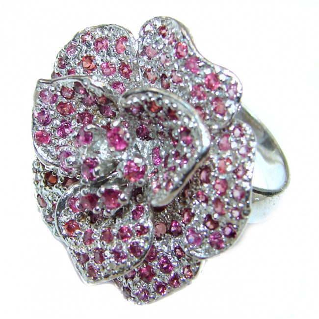 Large Rose Genuine Ruby .925 Sterling Silver handcrafted Statement Ring size 9