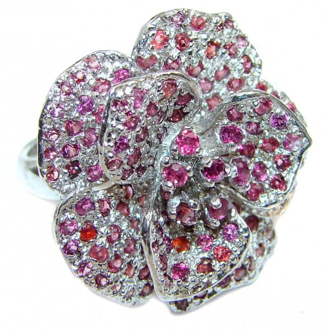 Large Rose Genuine Ruby .925 Sterling Silver handcrafted Statement Ring size 9