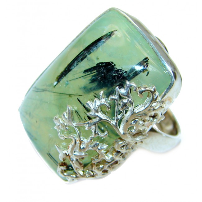 Sublime Moss Prehnite .925 Sterling Silver ring; s. 7 3/4