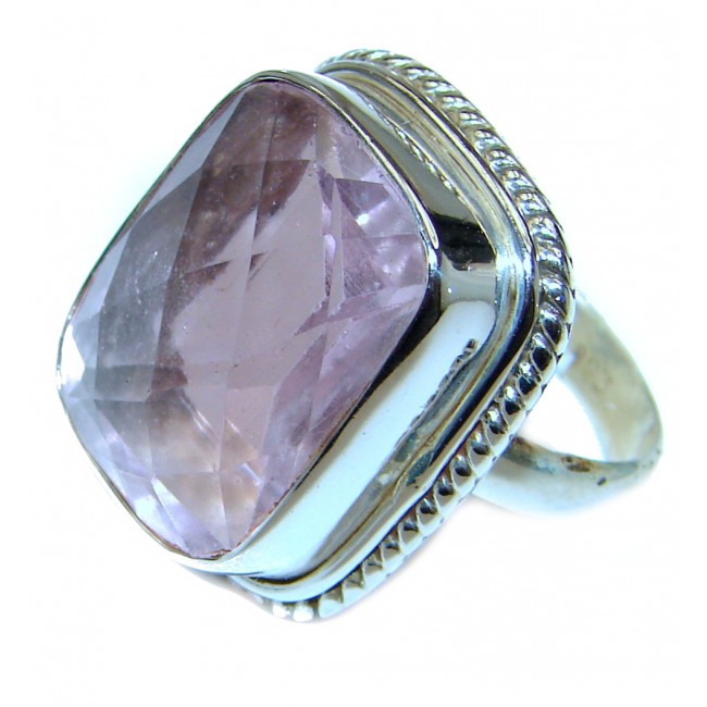 Spectacular genuine Pink Quartz .925 Sterling Silver handcrafted Ring size 7
