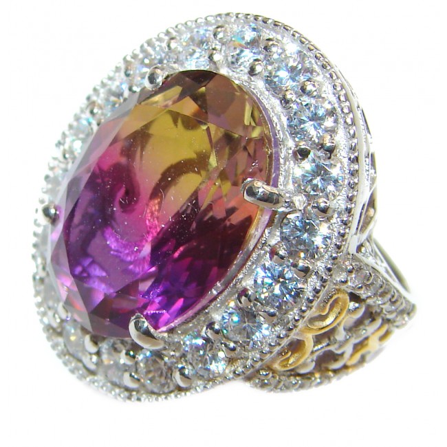 Huge Top Quality Ametrine 18K Gold over .925 Sterling Silver handcrafted Ring s. 7 1/4