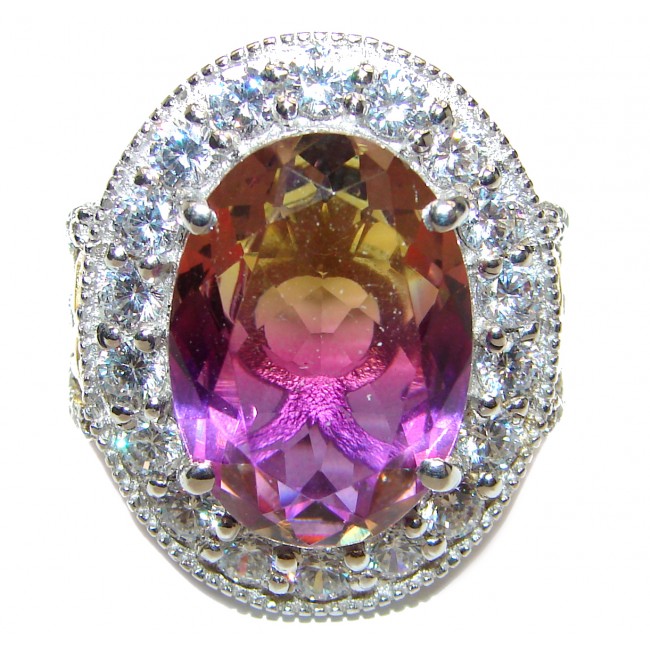 Huge Top Quality Ametrine 18K Gold over .925 Sterling Silver handcrafted Ring s. 7 1/4