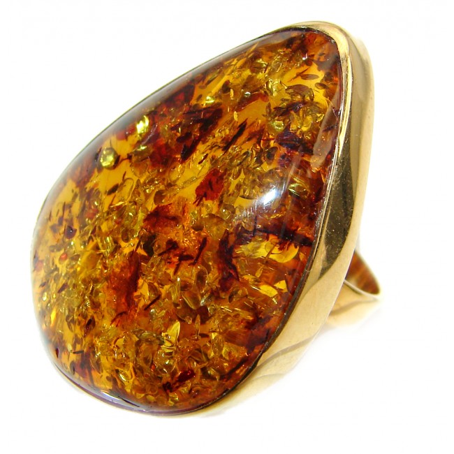 Excellent Vintage Design Baltic Amber 14 k Gold over .925 Sterling Silver handcrafted HUGE Ring s. 9